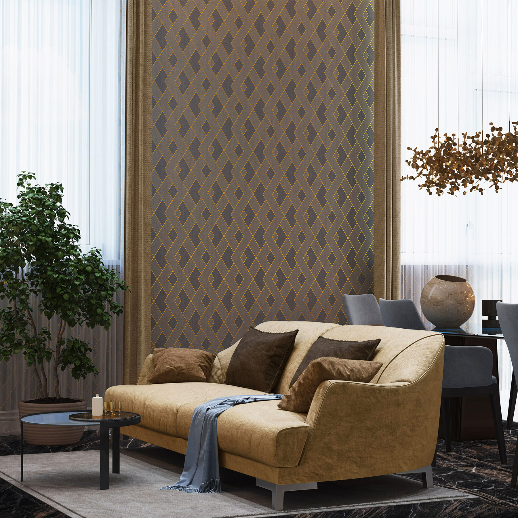 Rasch Textil Vliestapete Splendor Rautenmuster 109107