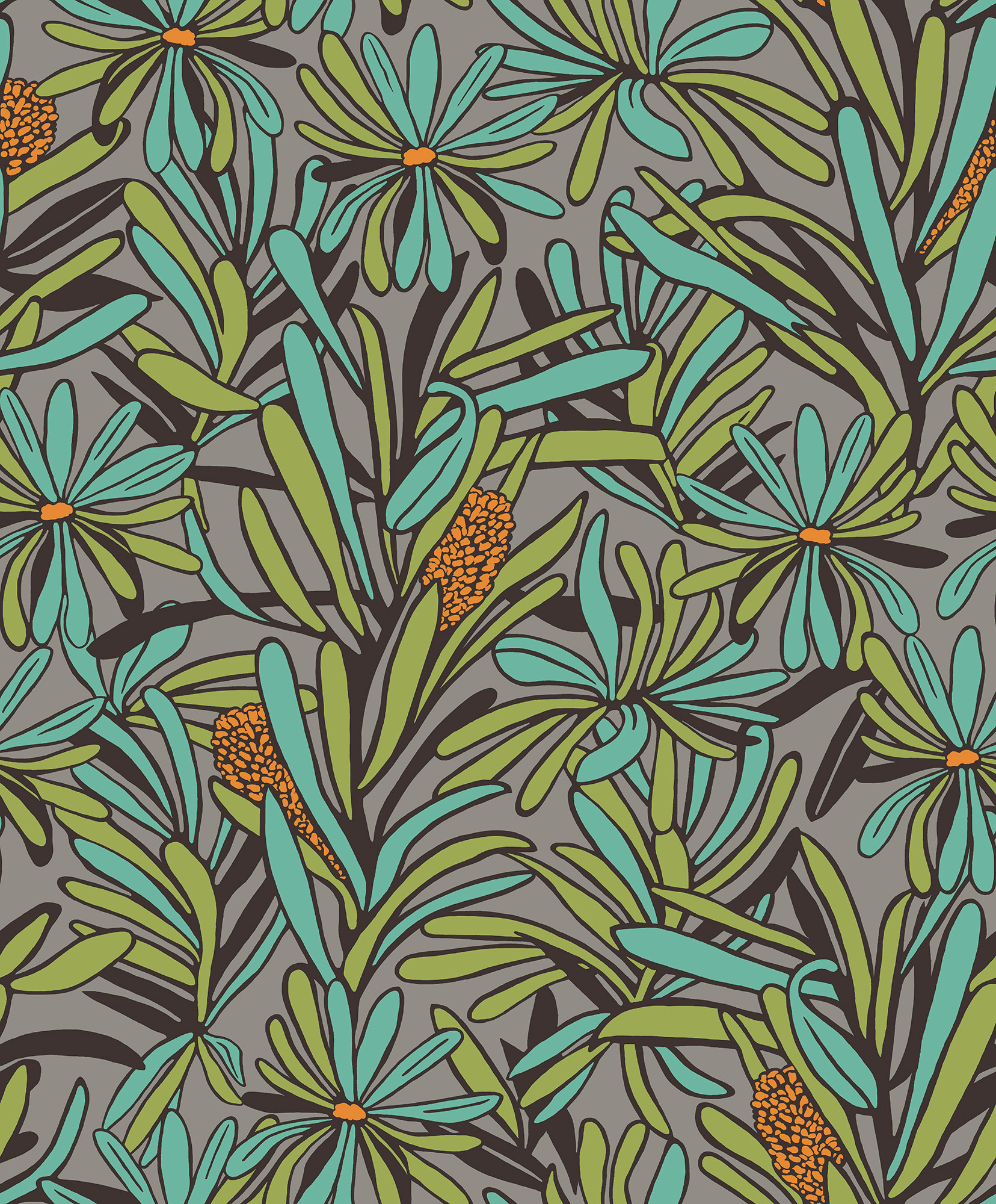 Thomas Vliestapete Brasilien Grau / orange Pflanzen BA26071