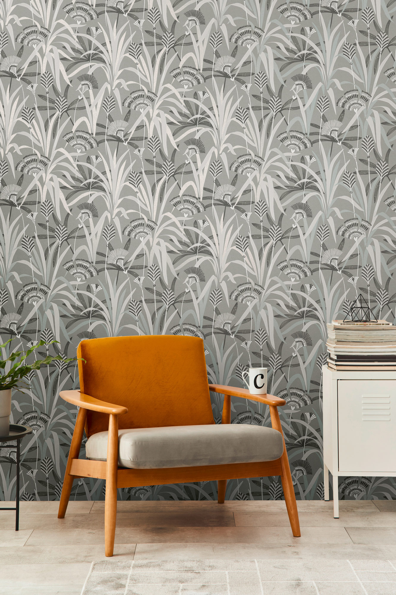 AS Vliestapete French Affair Blätter Grau 399362