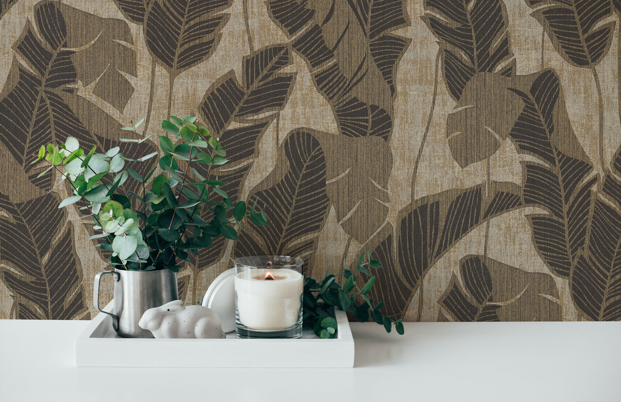 AS Vliestapete Jade 2 Beige Blätter 395024