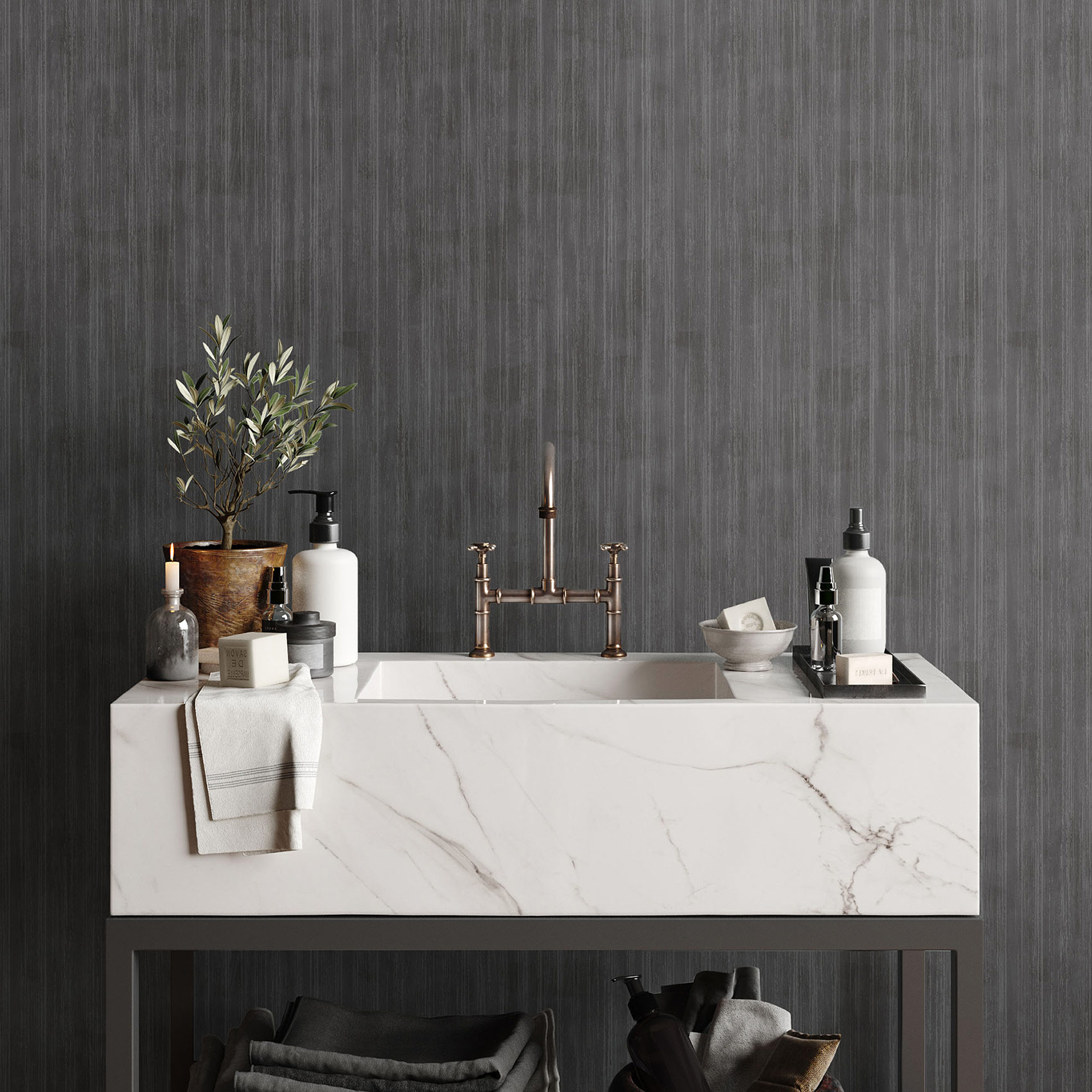 Hohenberger Vliestapete Artist Brush Uni Anthrazit 27305