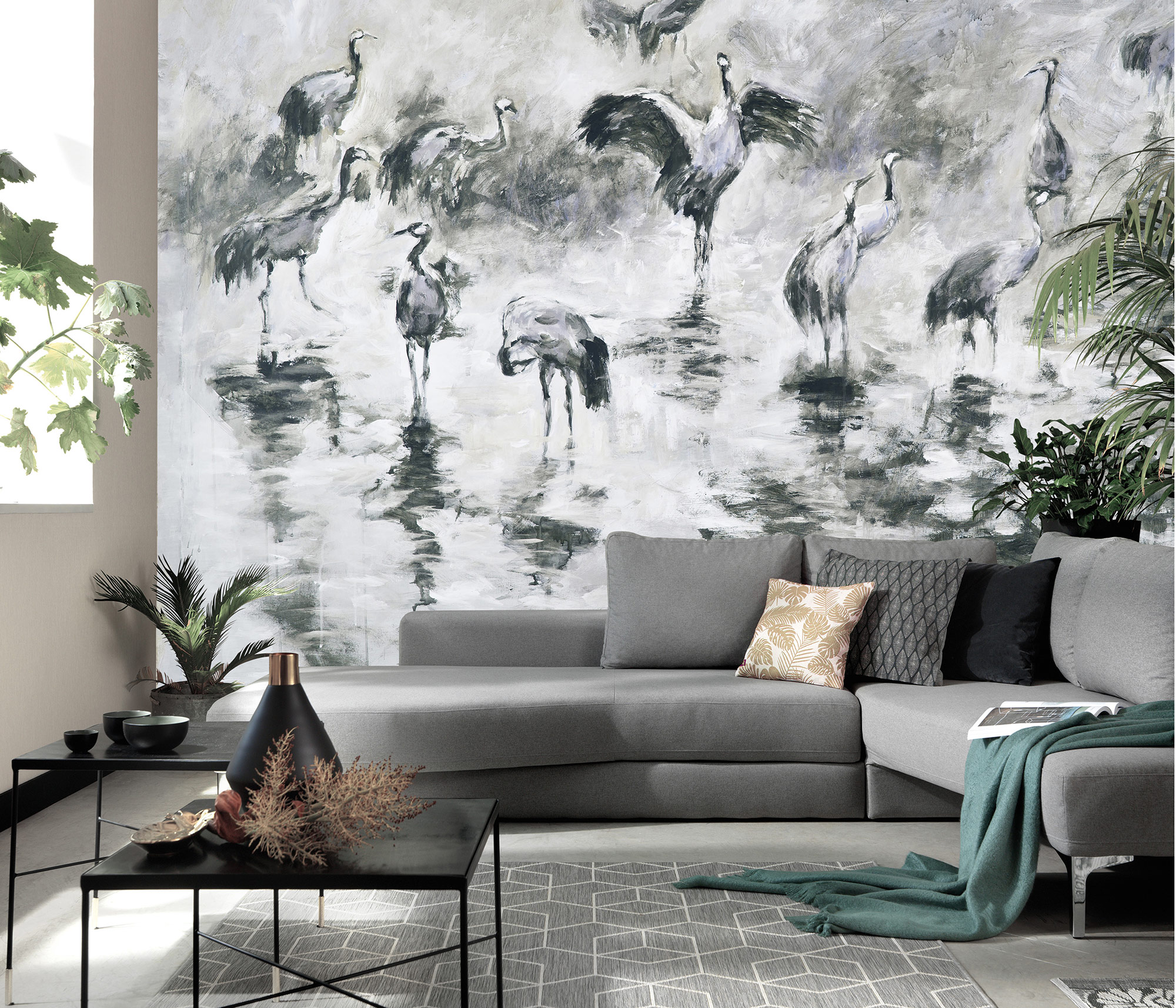 Erismann Fototapete GMK Art Edition Kraniche grau 222925