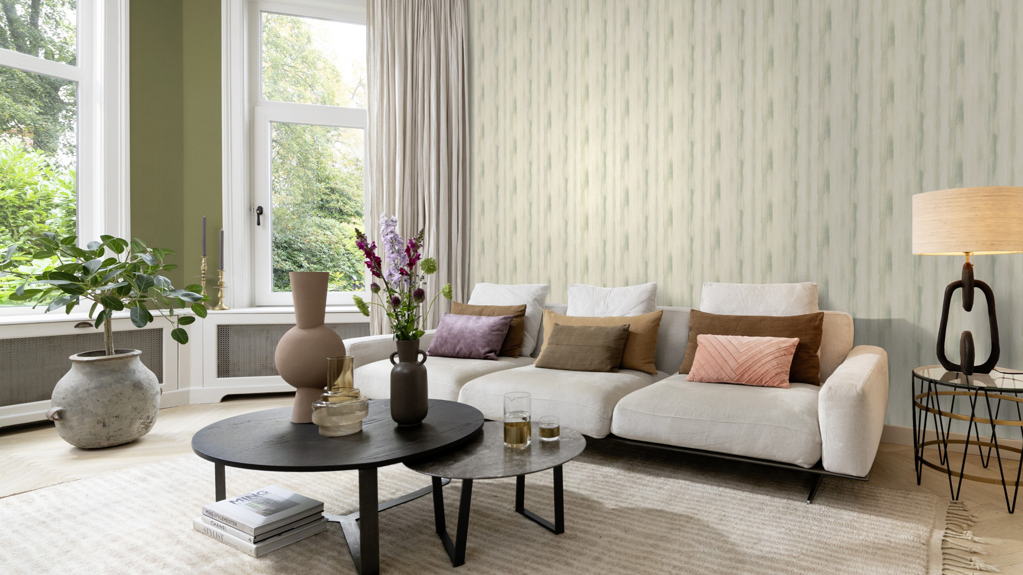 Rasch Vliestapete Peonies Grün Streifen 509335