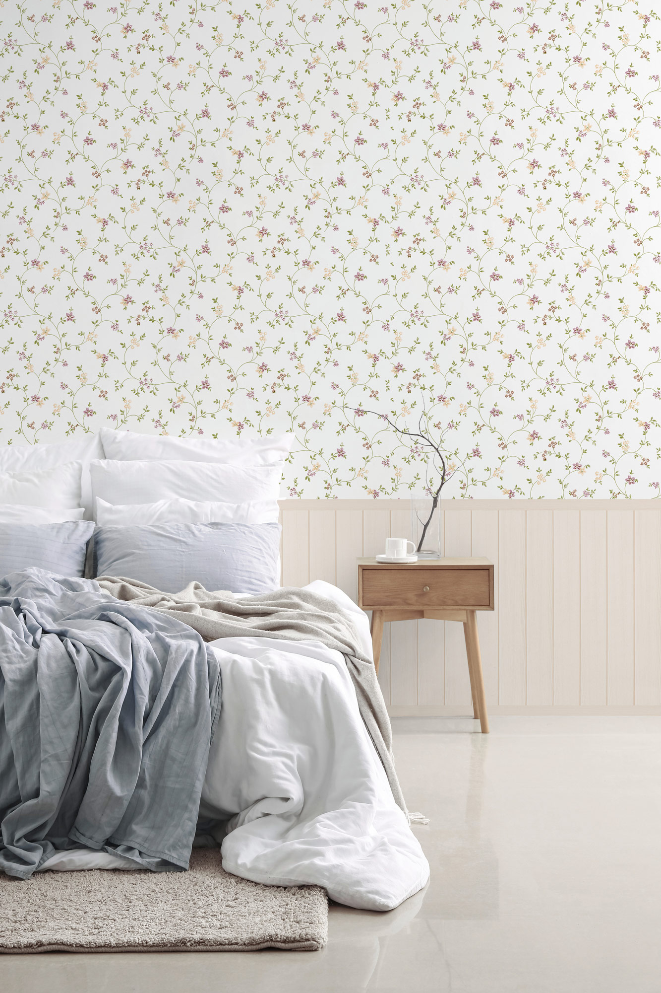 AS Vliestapete Wallpanel creme Blümchen 398051