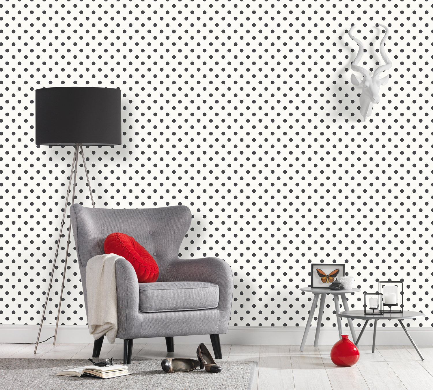 Thomas Vliestapete Dots weiss/schwarz TLT008 - 363363