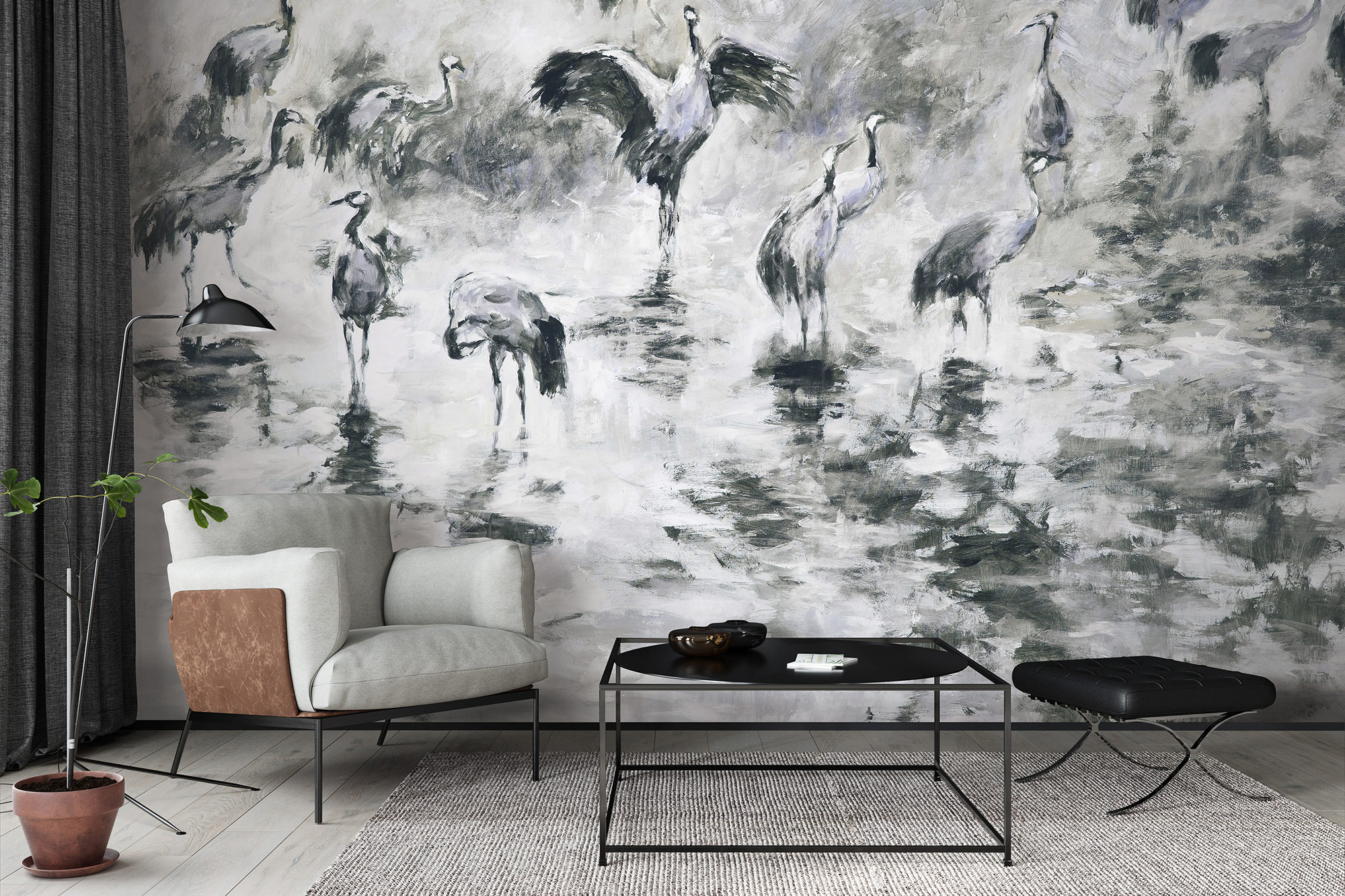 Erismann Fototapete GMK Art Edition Kraniche grau 222920