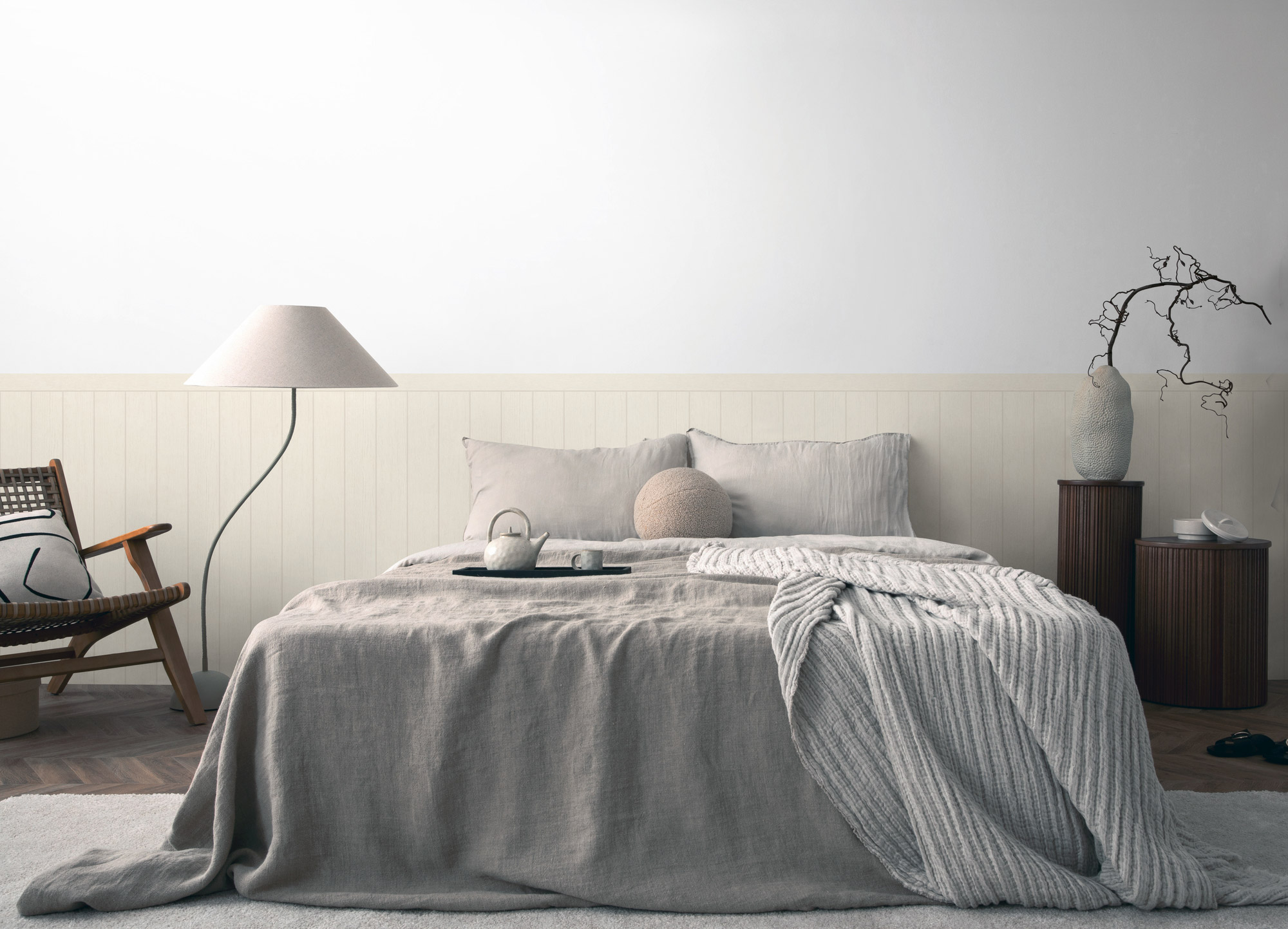 AS Vliestapete Wallpanel hellgrau Holzpaneele 398032