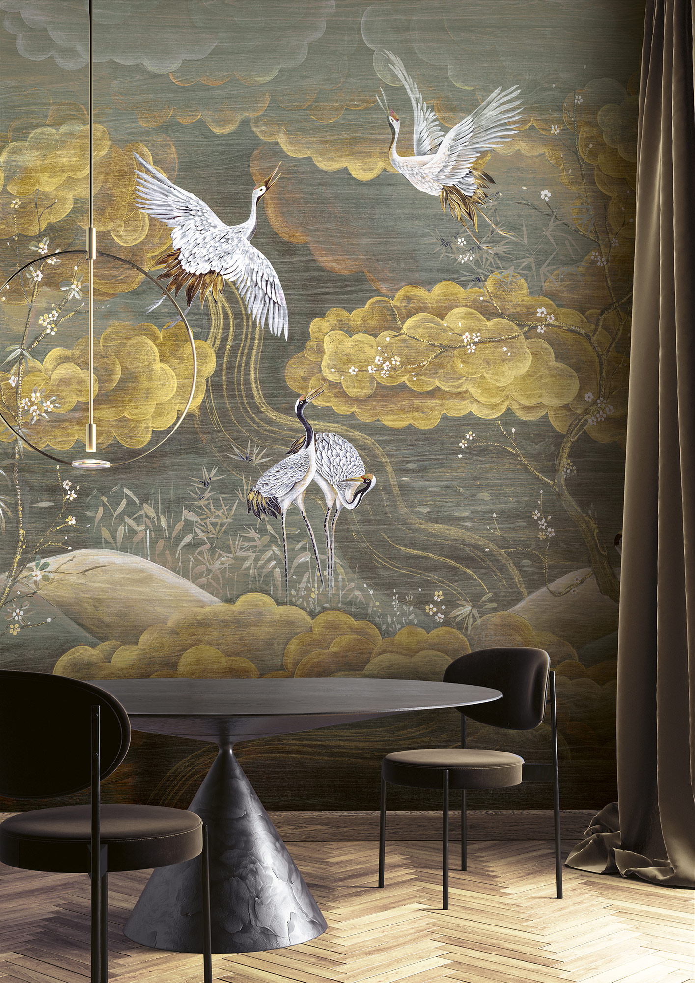 Masureel Fototapete Panel Traces Byobu Gold DGTRA4021260