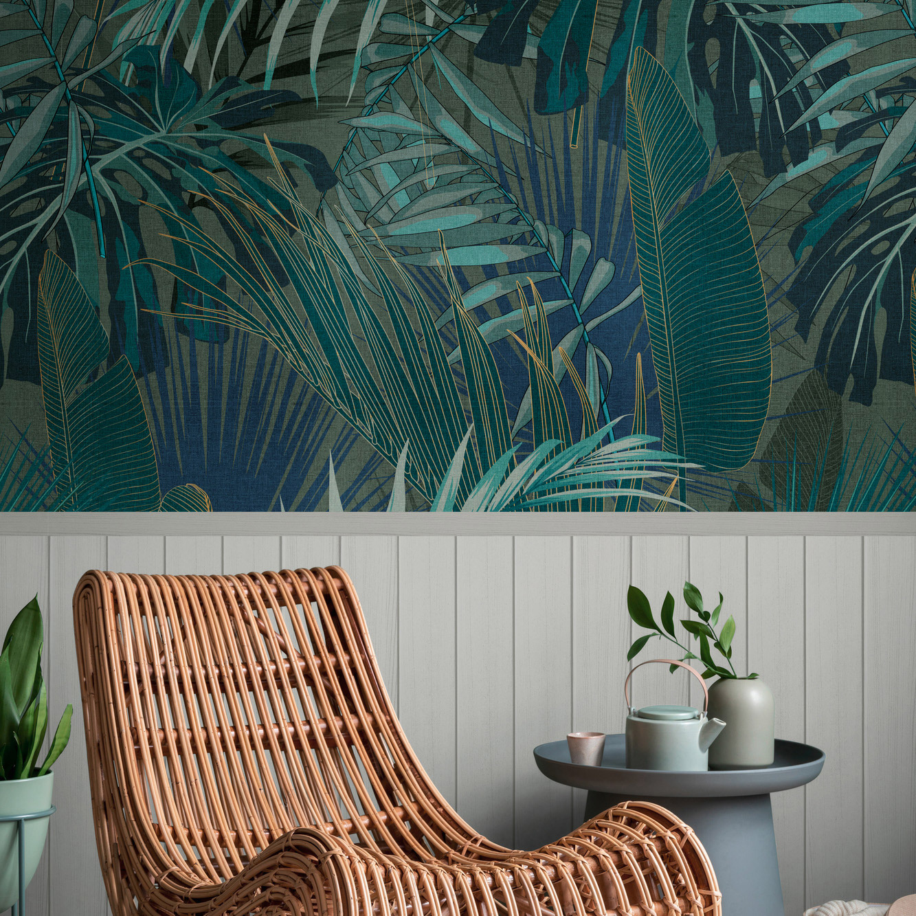 AS Vliestapete Wallpanel grau Dschungel 398121