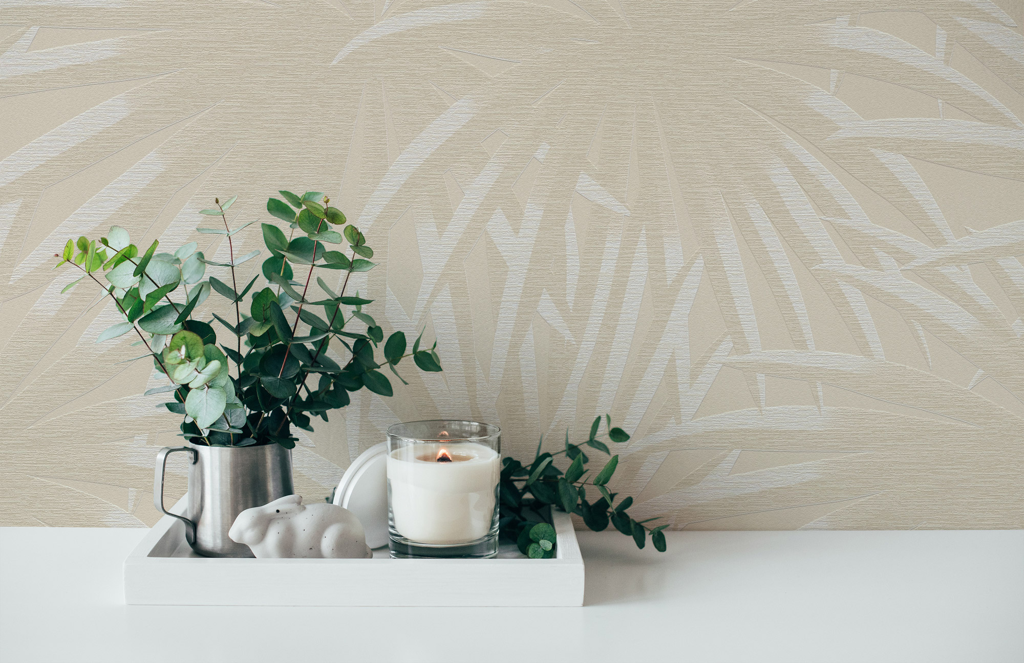 AS Vliestapete Casual Living Beige Palmenblätter 393382