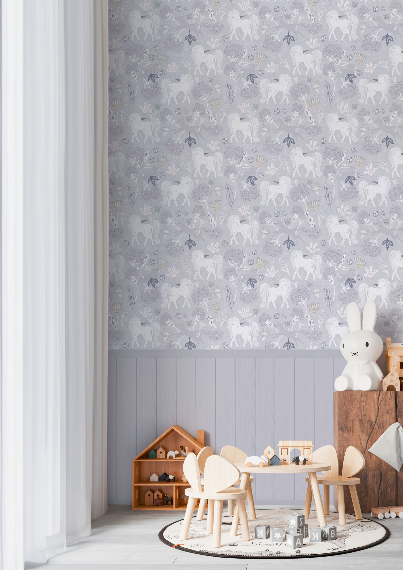 AS Vliestapete Lilly & Luis Einhorn Grau 770761