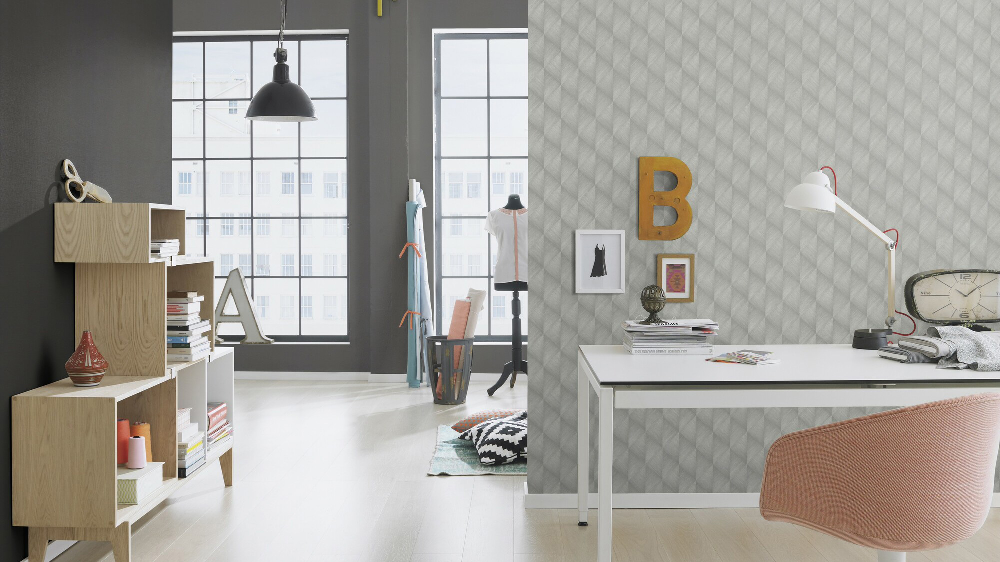 Rasch Vliestapete Tropical House Dreiecke grau 687903