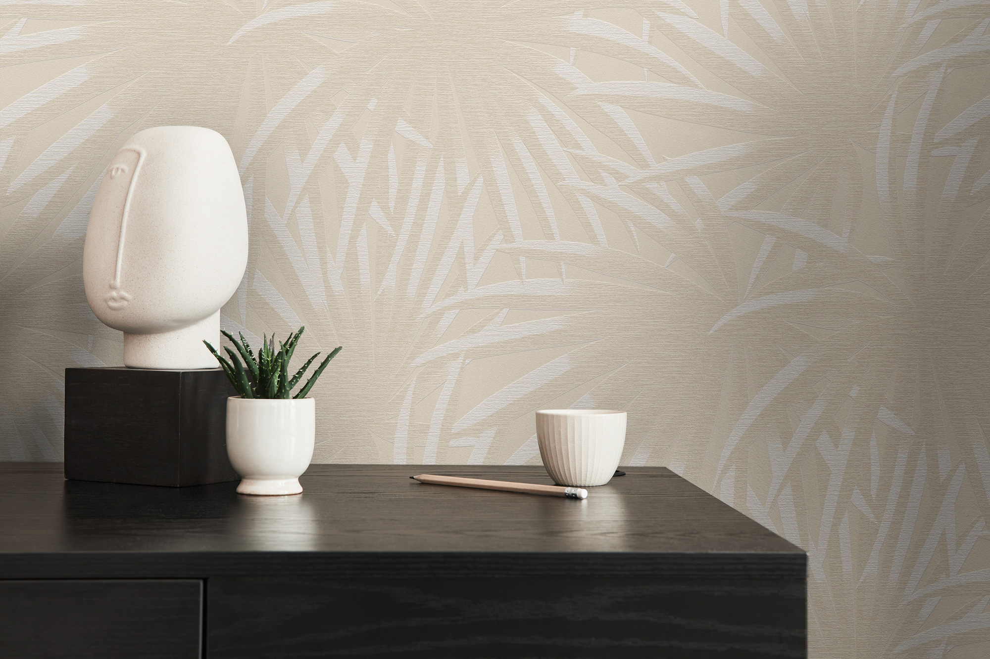 AS Vliestapete Casual Living Beige Palmenblätter 393382