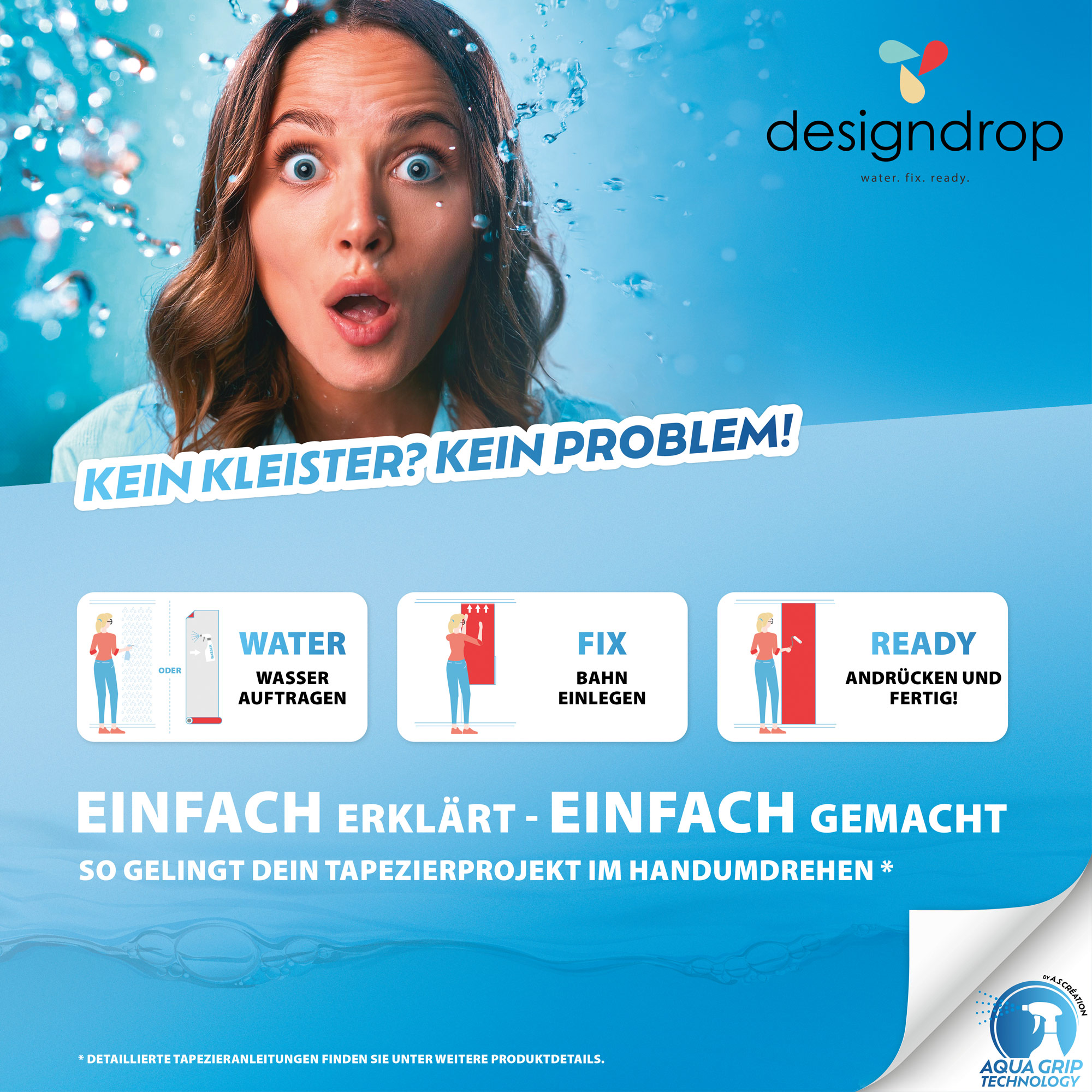 AS Vliestapete WOW Designdrop Unitapete Blau 785753