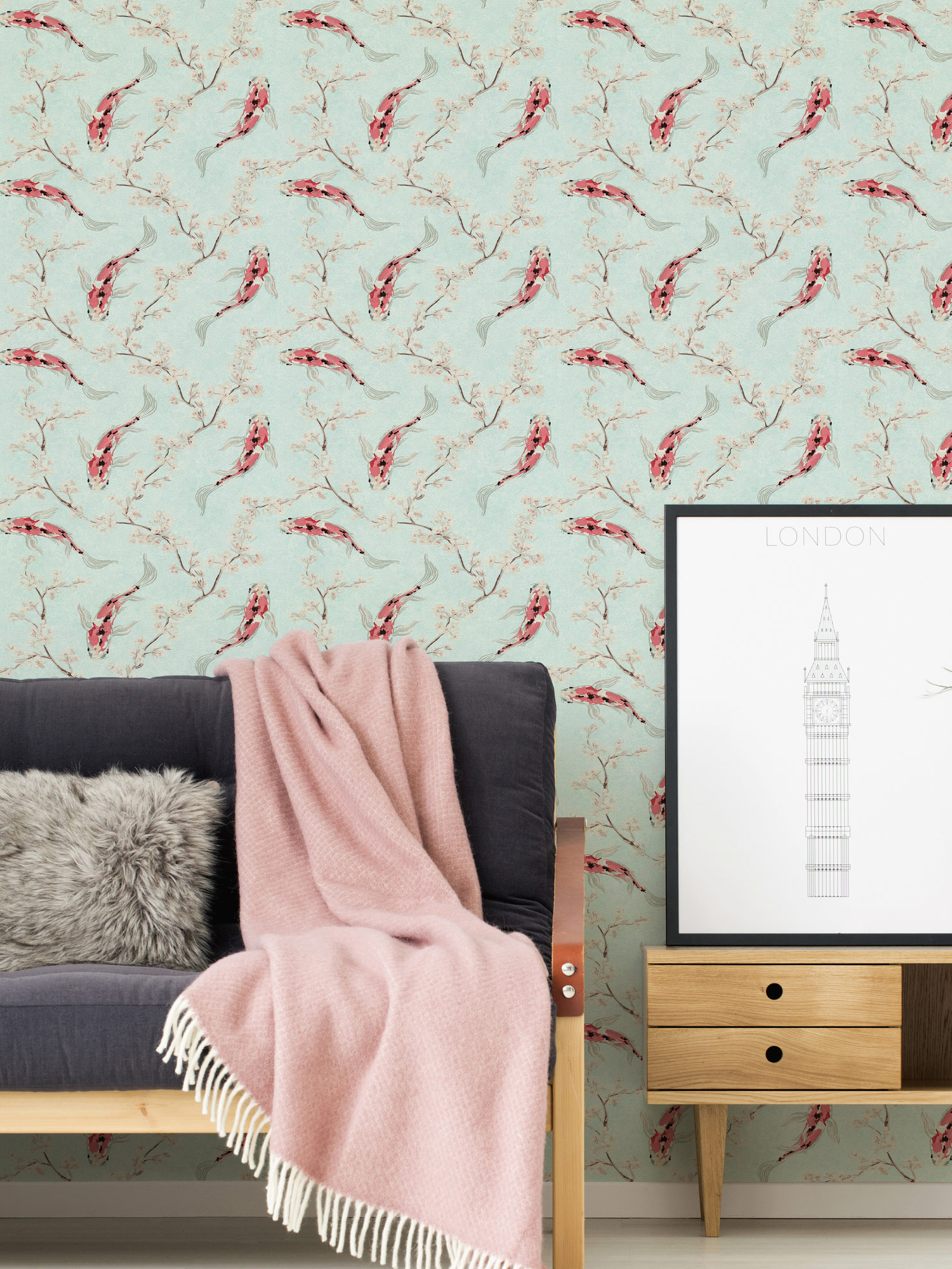 AS Vliestapete Asian Fusion Fische Kois Blau 374621