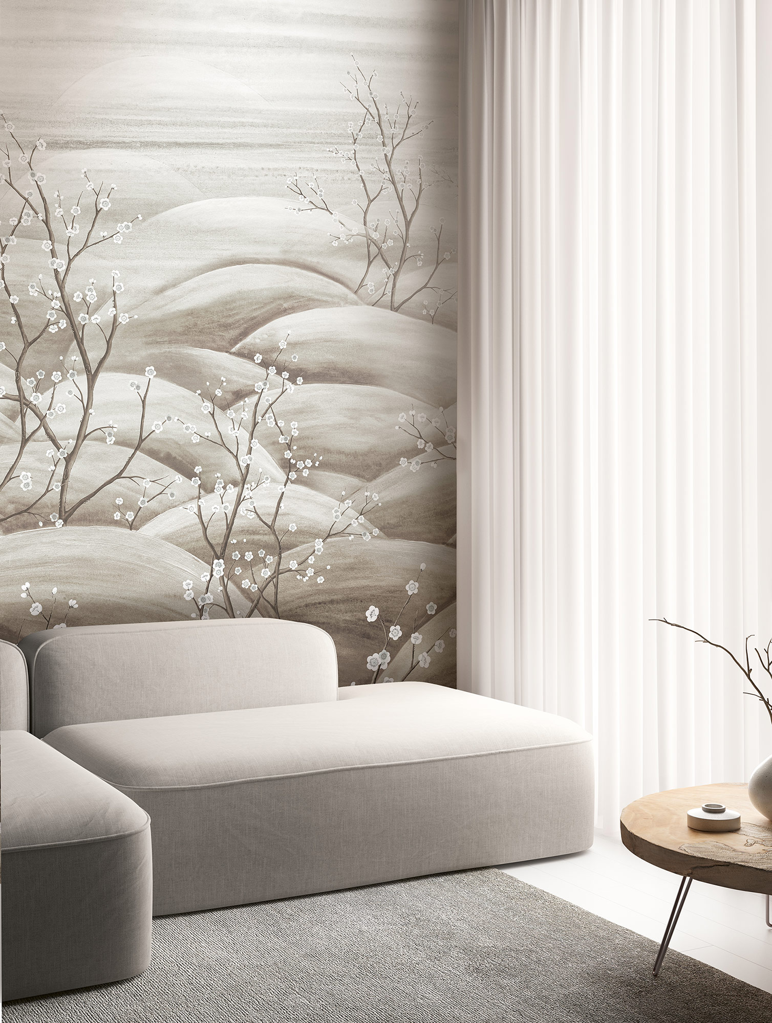 Masureel Fototapete Panel Traces Sakura Silver DGTRA5031260