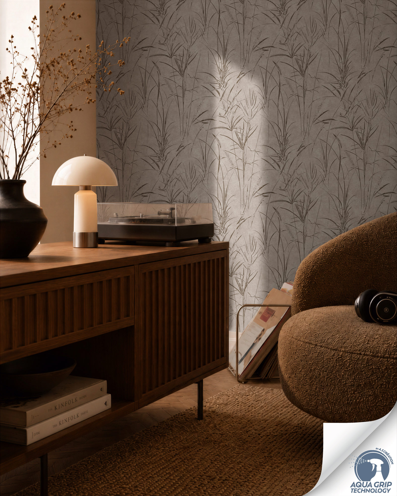 AS Vliestapete Cosiness Designdrop 2 Floral Grau 792824