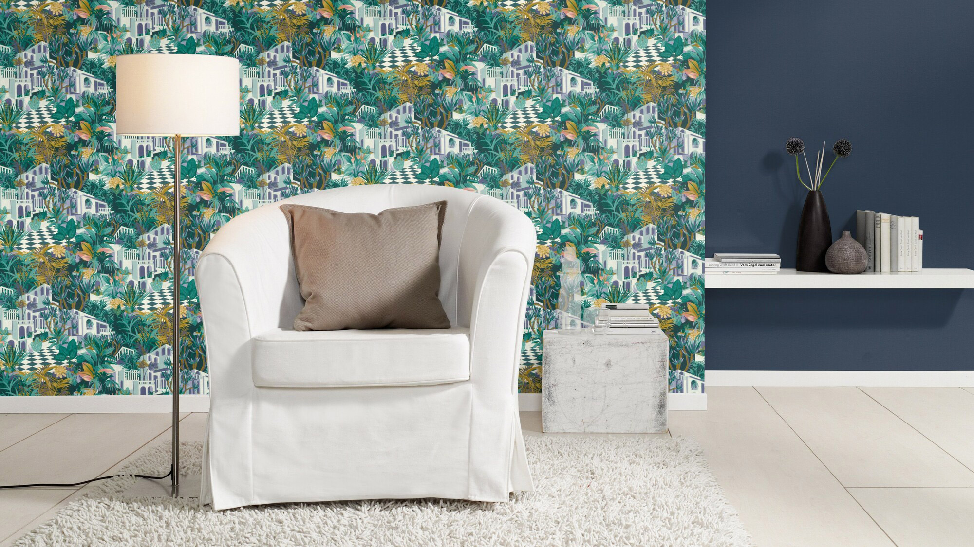 Rasch Vliestapete Tropical House Mediteran  blau 687415