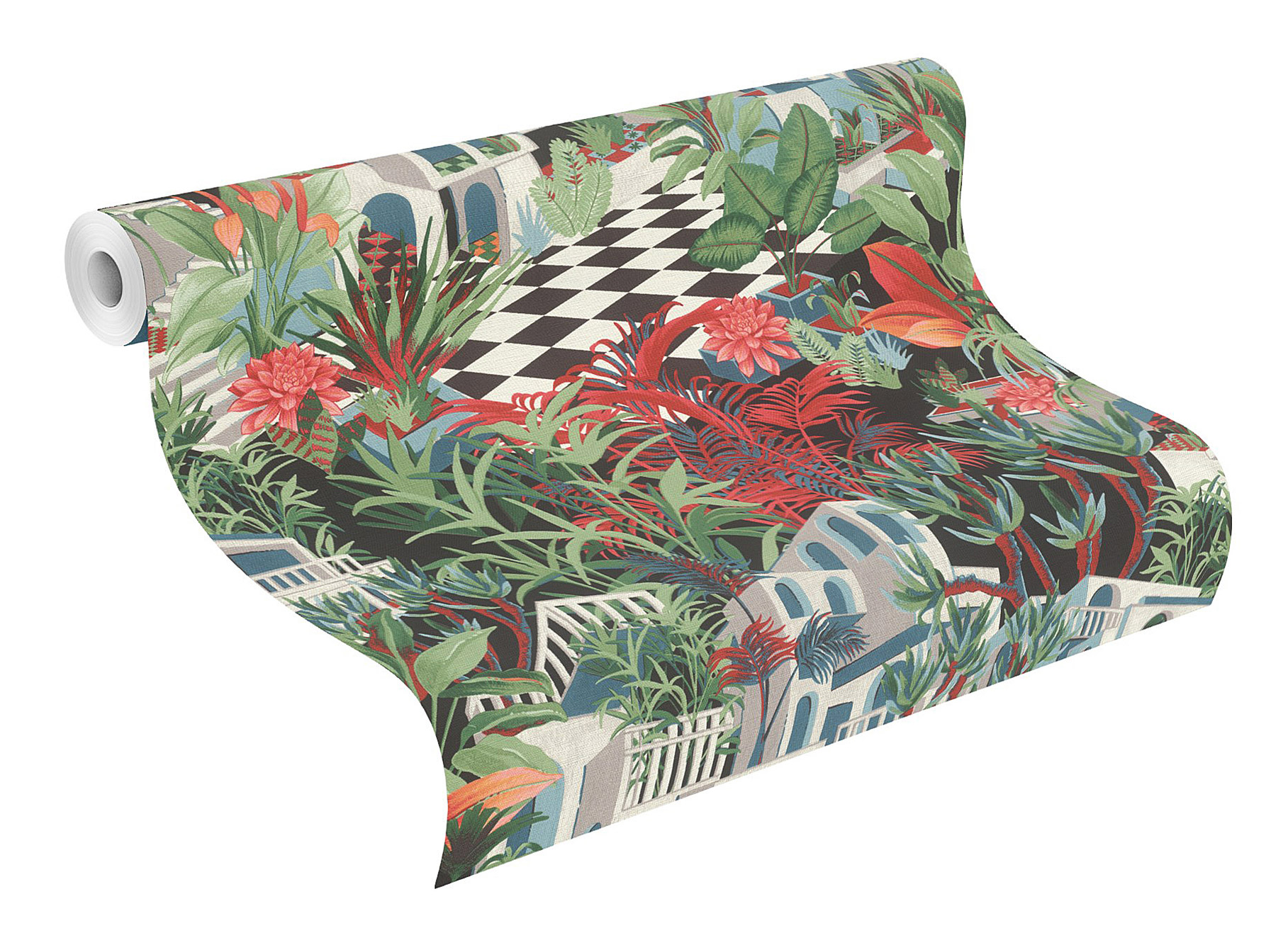 Rasch Vliestapete Tropical House Floral Häuser rot 687408