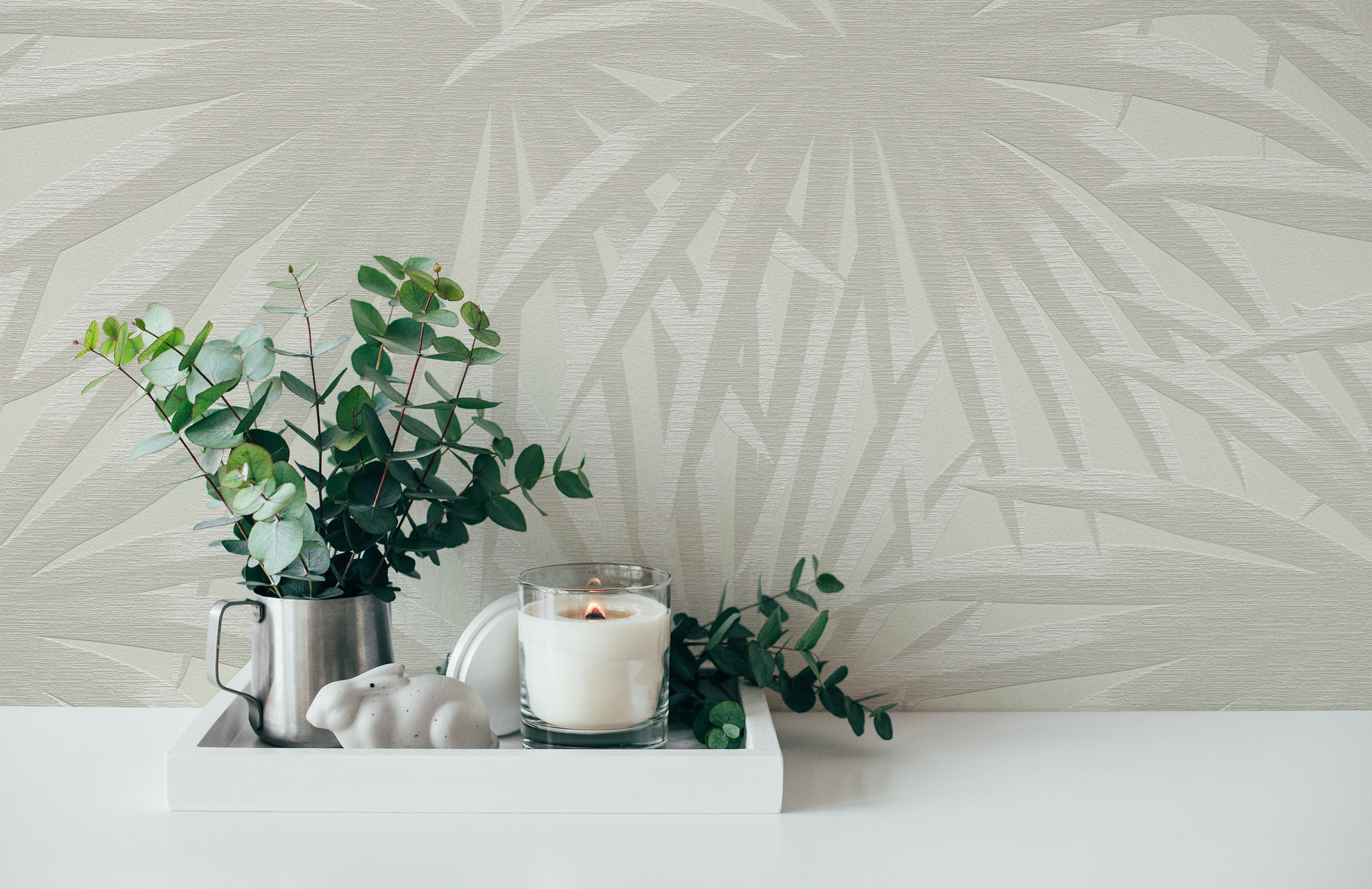 AS Vliestapete Casual Living Creme Palmenblätter 393381