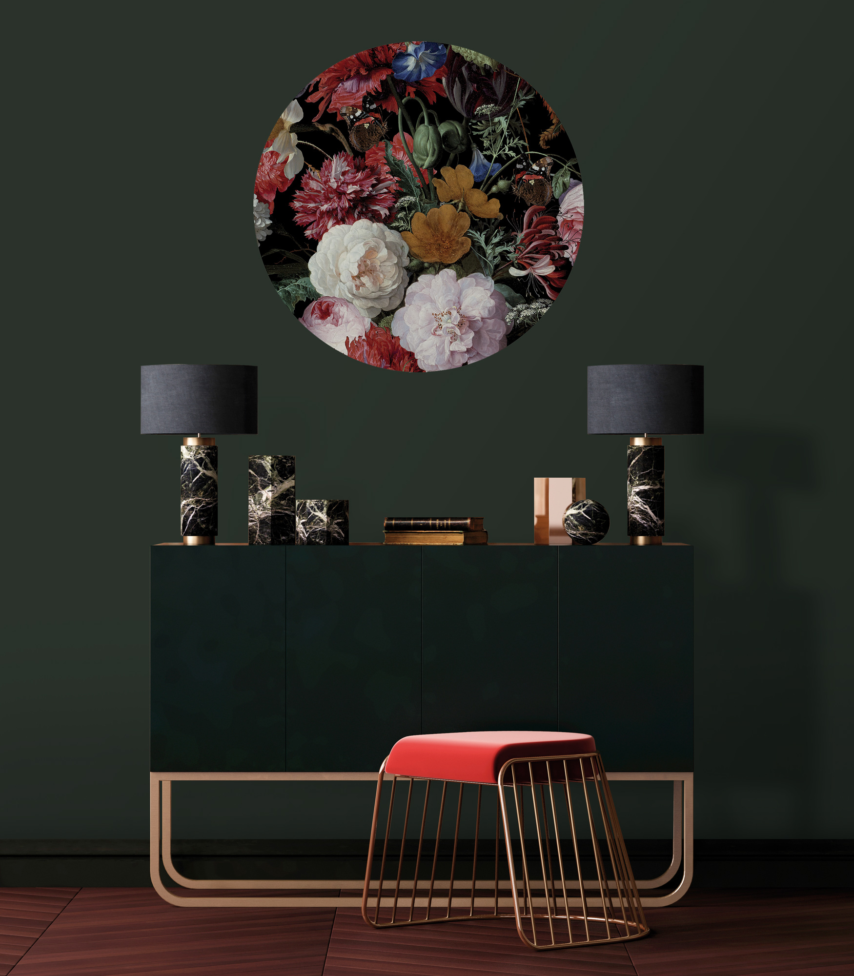 Thomas Fototapete Platin Formen  Gemalte Blumen mehrfarbig