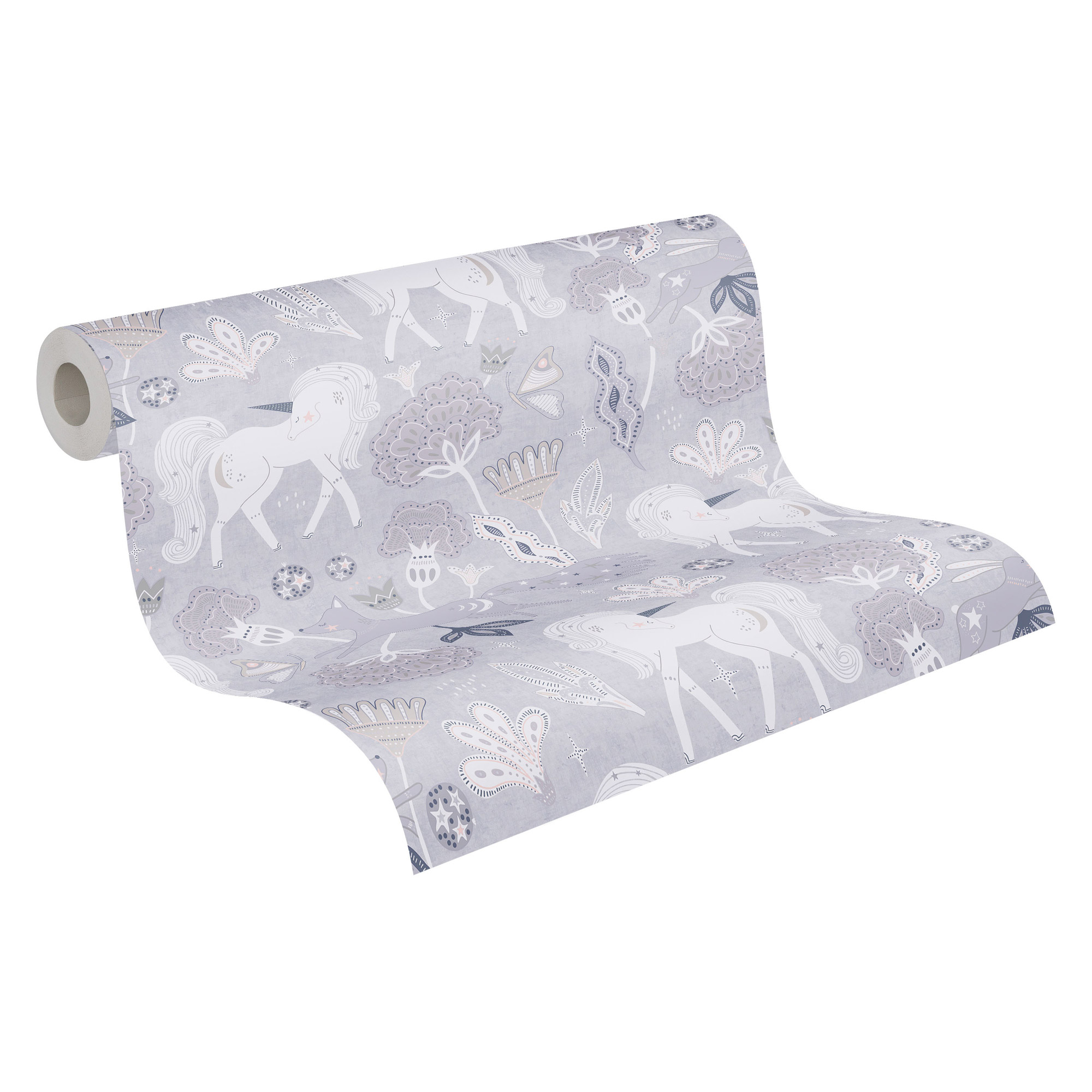 AS Vliestapete Lilly & Luis Einhorn Grau 771381