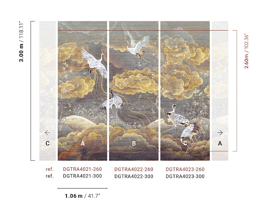 Masureel Fototapete Panel Traces Byobu Gold DGTRA4021260