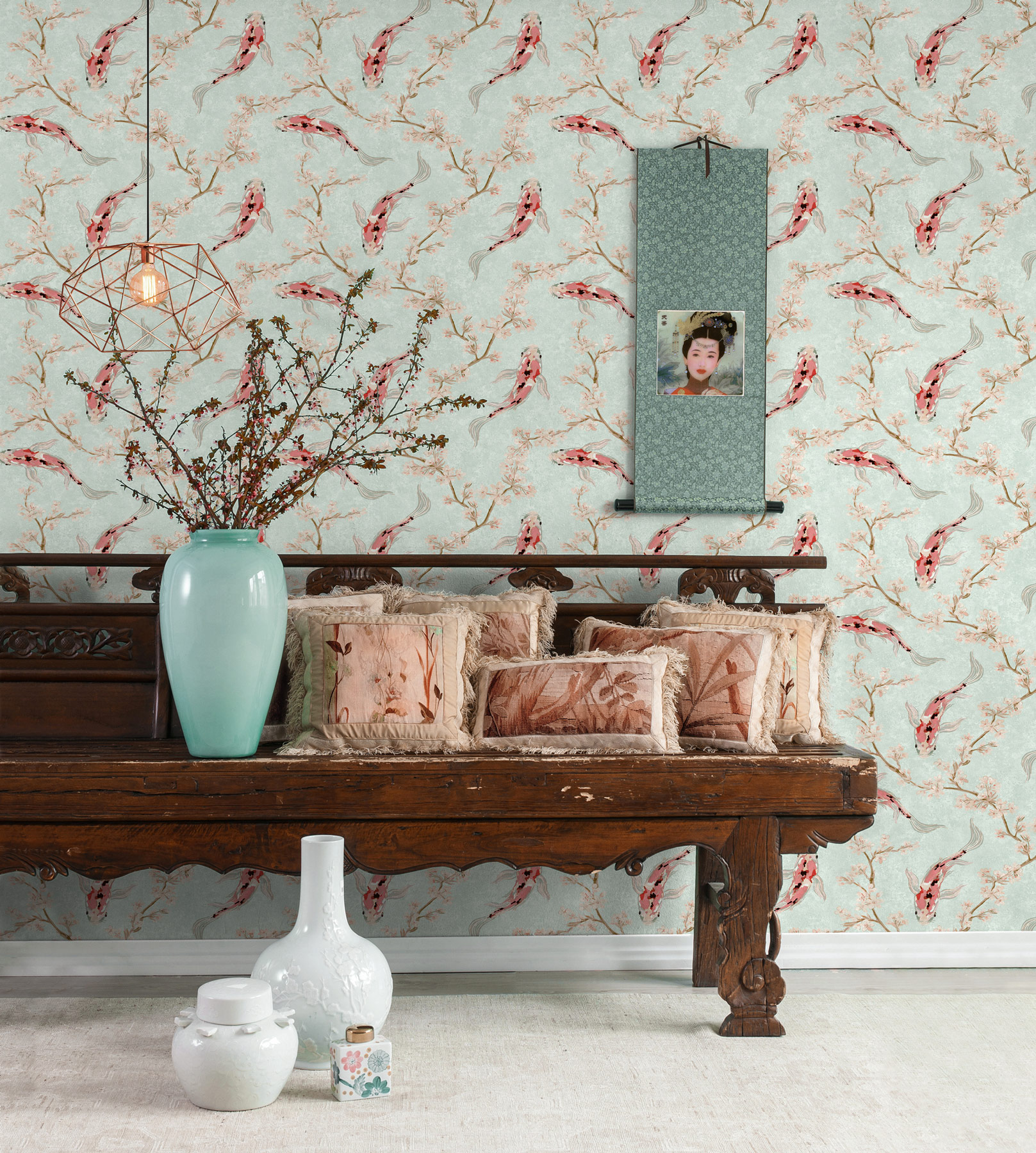 AS Vliestapete Asian Fusion Fische Kois Blau 374621