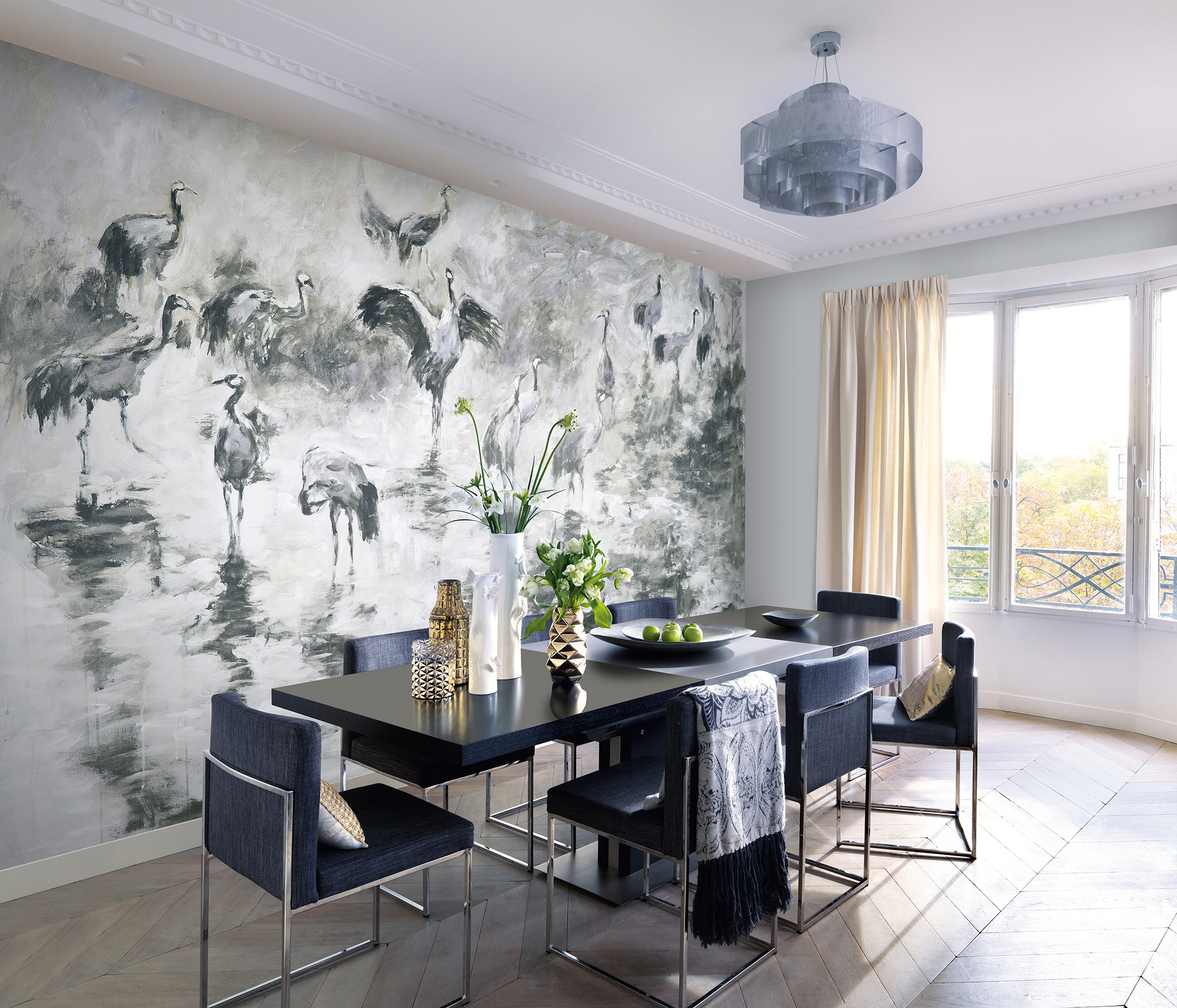 Erismann Fototapete GMK Art Edition Kraniche grau 222920