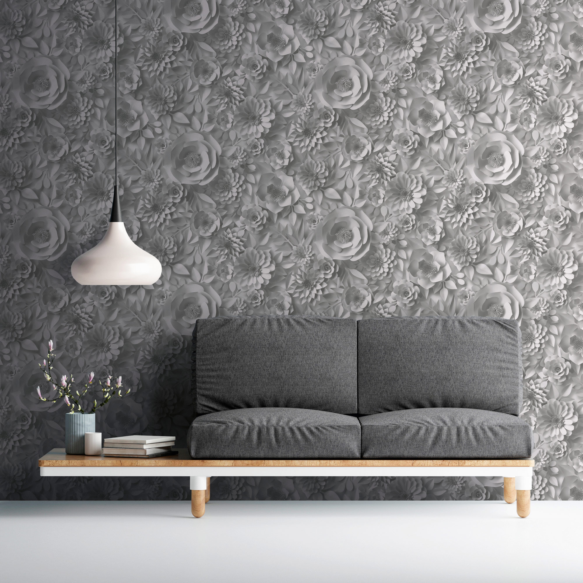 AS Vliestapete PintWalls Blumentapete Grau 387181